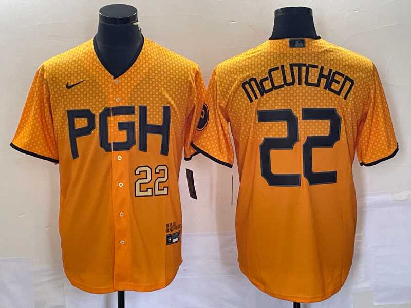 Mens Pittsburgh Pirates #22 Andrew McCutchen Number Gold 2023 City Connect Stitched Jersey->pittsburgh pirates->MLB Jersey